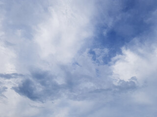 White clouds during day with clear blue sky background.