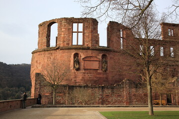 Close up View of Heidelberg Castle ruins during sunset in  early Spring in Heidelberg, Germany