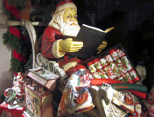 Christmas toys in shop windows for Christmas holidays.
