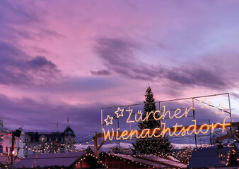 Beautiful view of decoration in Zurich for Christmas holidays celebration.