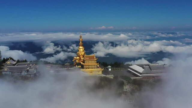 drone view of emei mountain jinding scenic