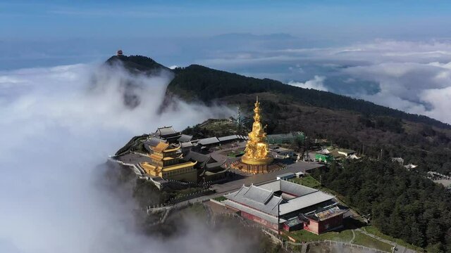 drone view of emei mountain jinding scenic