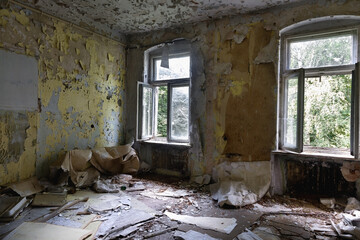 Interior of a living room of an old abandoned house