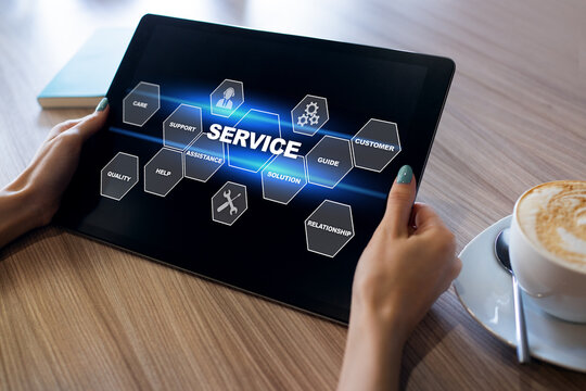 Service and customers support business concept on device screen.