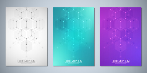 Fototapeta na wymiar Template brochures or cover design, book, flyer, with an abstract background of hexagons shape pattern. Template design with concept and idea for science and innovation technology.