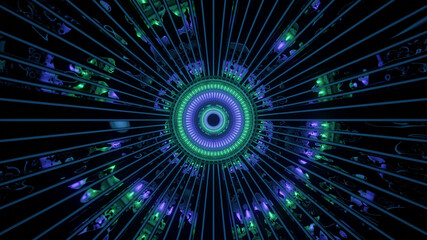 Reflectorized Neon Shattered Space Port 4k uhd 3d illustration background