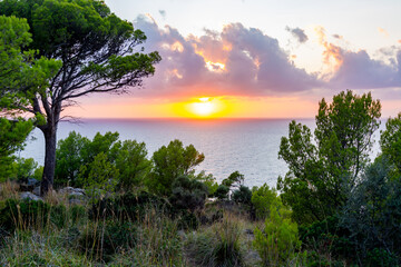 Fototapeta na wymiar Sunset in Tramuntana mountains near Port Soller, western Mallorca, Spain