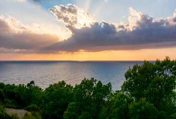 Obraz na płótnie Canvas Sunset in Tramuntana mountains near Port Soller, western Mallorca, Spain