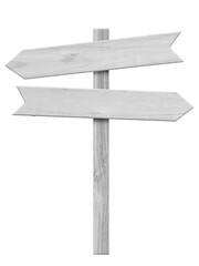 White wood arrow signpost isolated on white background. Object with clipping path.