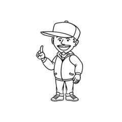 Illustration of a monochrome cartoon avatar with a raised finger.