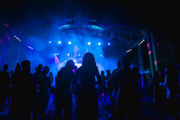 Obraz premium Blur crowd have dancing fun live in concert.
