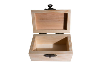 A small wooden chest that was opened, it had a beautiful wood grain pattern and texture.
