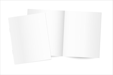 Two notebooks or books isolated on white. Open and closed design. Vector realistic mockup. books, magazines, notebooks, brochure, exercise book, diary, album.template. eps 10.