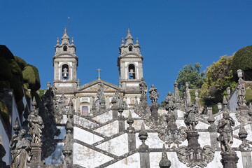 Fototapeta na wymiar Braga, known as the city of the archbishops is a historical. The stairs of the Via Sagrada represent the ascent to heaven and have 577 steps ... many for the summer!