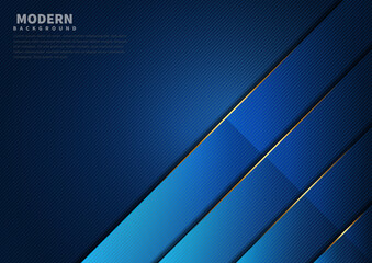 Abstract template blue dark geometric background overlapping layers decor golden lines with copy space for text. Luxury style.
