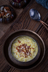 Kheer or Payasam is a rice pudding served in traditional utensils
