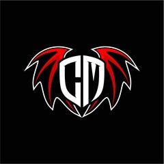 letter C M initial vector logo template with a minimalist dragon wing style