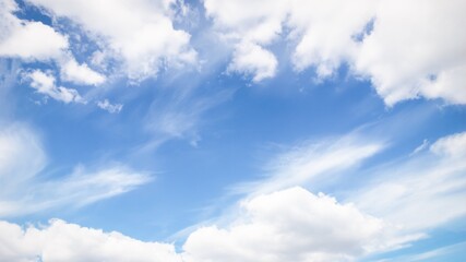 Fototapeta premium Scenic sky panorama background. Blue sky with fluffy white clouds