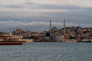 Istanbul cityscape. Hagia Sophia and Suleymaniye Mosque  the most important tourist attraction of Istanbul. 