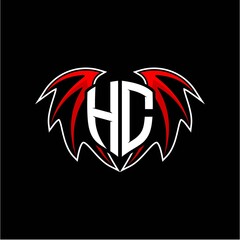 letter H C initial vector logo template with a minimalist dragon wing style