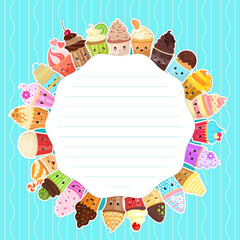 Frame for your text decorated with a circle of cute cartoon cupcakes. Vector illustration.