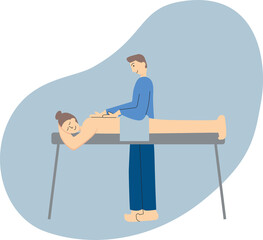 Person receiving massage and Reika treatment from practitioner. Alternative healthcare illustration. Vector stock illustration isolated on white background. EPS10
