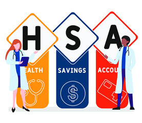 Flat design with people. HSA - Health Savings Account 
acronym, medical concept background. Vector illustration for website banner, marketing materials, business presentation, online advertising