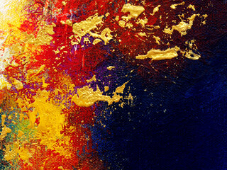 Colorful gold oil painting brushstroke on canvas abstract background with texture.