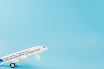 Model plane,airplane on blue pastel color background.