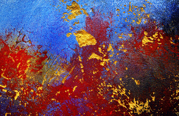 Colorful gold oil painting brushstroke on canvas abstract background with texture.