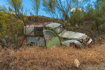 old abandoned car among the vegetation