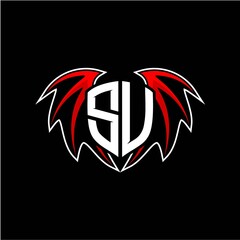 letter S U initial vector logo template with a minimalist dragon wing style