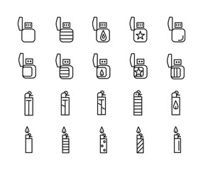Set of Outline Vector Icons Related Lighter. For App, UI, Web. Modern Style, Premium Quality.