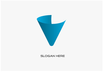 vector illustration of gradient blue color 3d creative letter V logo design isolated on white background