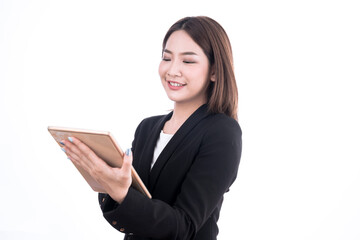 Fototapeta premium Asian business woman in a suit isolated on white background.