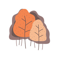 Autumn trees colorful vector illustration. Tree group in color, cute cartoon.