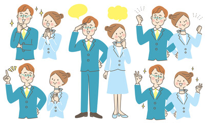 スーツ姿の男女の表情セット