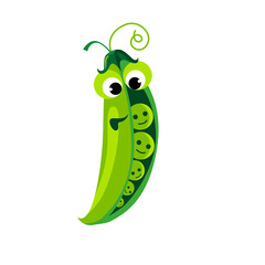 A pod of Peas with peas inside, strange mother.  Vector illustration in cartoon style. Isolated on a white background. 