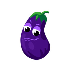 Eggplant with a philosophical expression on his face, brooding.  Vector illustration in cartoon style. Isolated on a white background.  