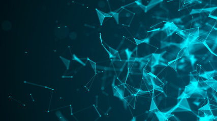 Network connection structure. Abstract background with dots and lines flying in space. Futuristic blue illustration. 3d rendering