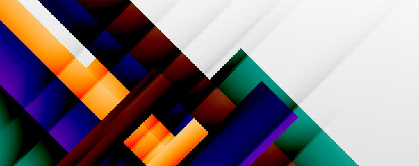 Geometric abstract backgrounds with shadow lines, modern forms, rectangles, squares and fluid gradients. Bright colorful stripes cool backdrops