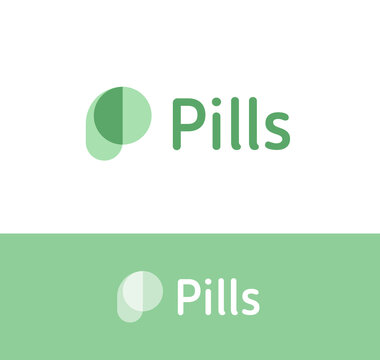 Pills simple logo concept for painkiller, antibiotic, vitamin supplements and other health care chemistry. Abstract simple letter P symbol for pharmacy identity, medical and paramedical. vector icon.