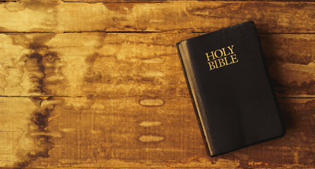 Holy Bible on wood with copy space