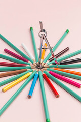 Fototapeta premium There are many colored pencils on the table