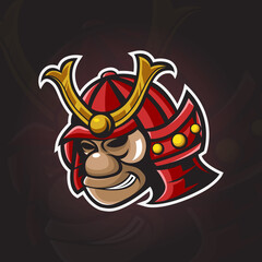 Monkey Samurai Head Logo Illustration