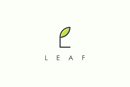 Abstract Initial Letter L Logo. Black Shape Linear Style Linked with Green Leaf Symbol. Usable for Business, Healthcare, Nature and Farm Logos. Flat Vector Logo Design Template Element.