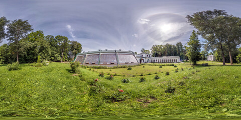 full seamless spherical hdri panorama 360 degrees angle view near restored castle equirectangular...