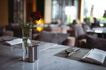 Modern concept design of restaurant lounge blurred background for display or montage your products.