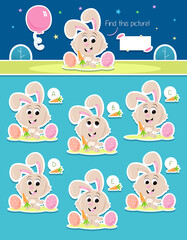 Lovely colorful cartoon illustration - educational task for preschool children with Easter bunny - Activities