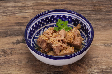 Canned tuna fish in the bowl